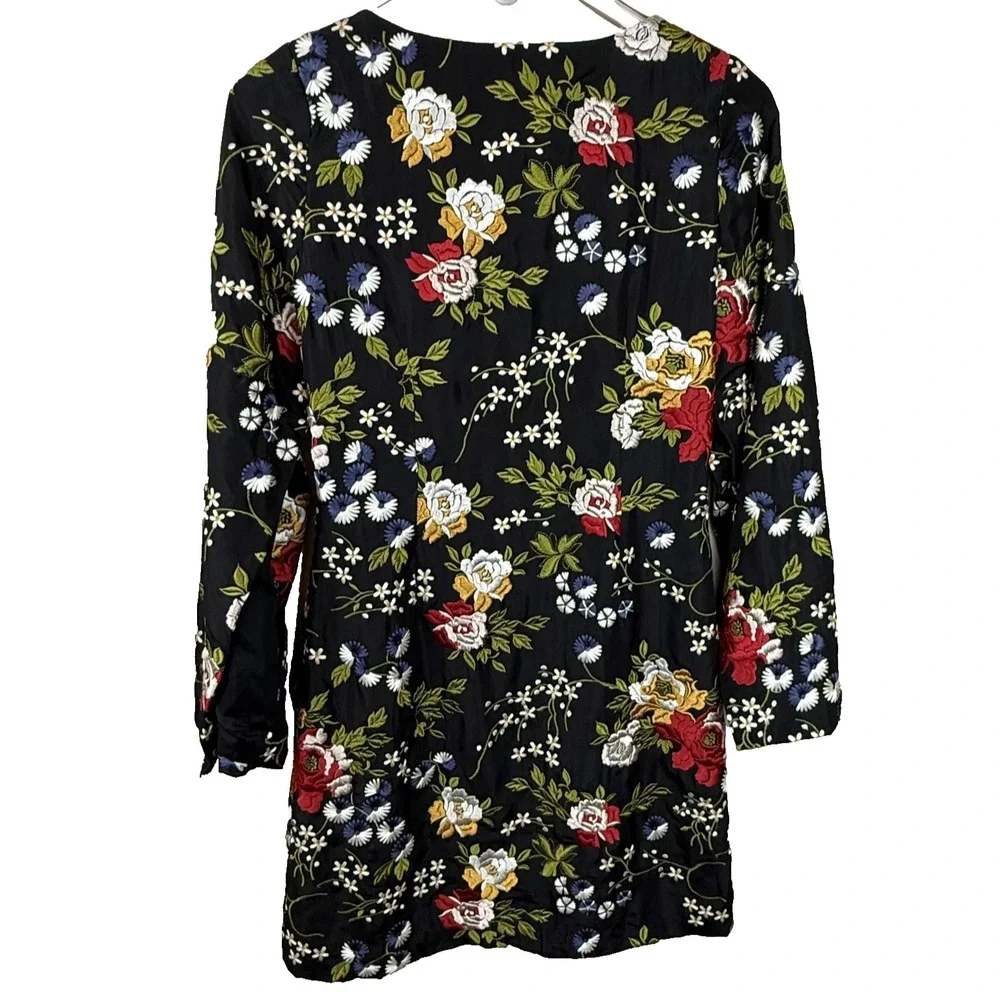 Trelise Cooper Dress 6 Black Silk Embroidered Floral Boston Tee Party‎ READ
